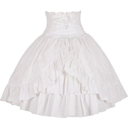 Sweet Lolita Skirt Ruffles Lace Up White Women Bottoms