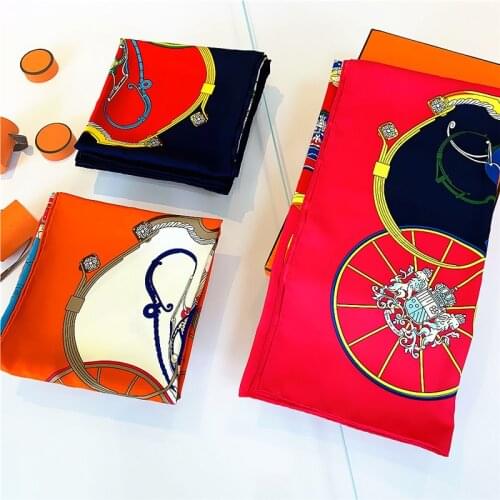 Fashion Hand-rolling Europe and America Pumpkin Carriage Womens Twill Square Scarf Shawl Women 2020 Women Printing Scarf Shawls