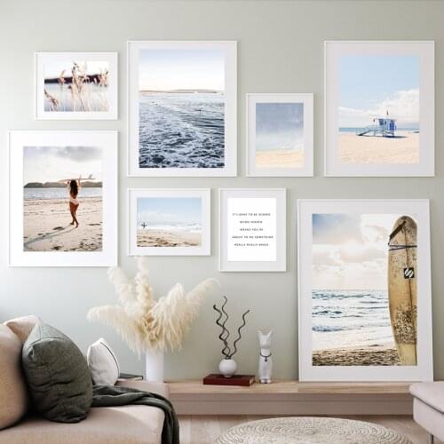 Sea Beach Waves Sky Surfboard Reed Bridge Wall Art Canvas Painting Nordic Posters And Prints Wall Pictures For Living Room Decor