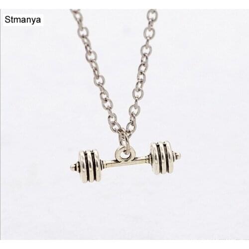 Male Punk Jewelry Necklace Dumbbell Pendant Stainless Steel Chain Necklace for Men and Women Sports Jewelry N1145