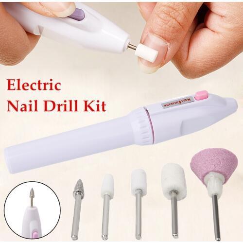 1 Set Professional Electric Nail Drill Kit Battery Manicure Pedicure Grinding Burnishing Polishing Nail Art Sanding File Tools