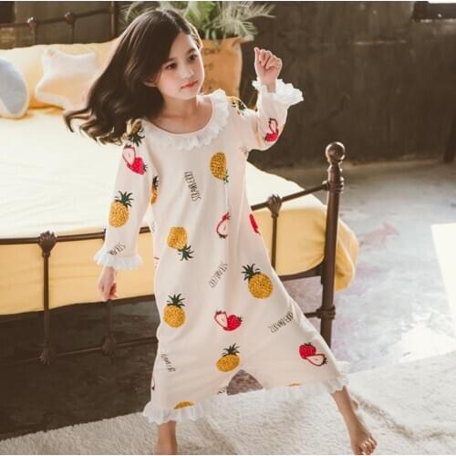 Girls cotton cute print sleepdress baby princess good quality plaid sleep wear children home clothes 4-14Y ws1390