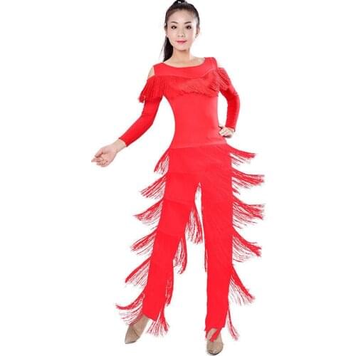 New 2019 Latin Modern Dance Suits Women/girls Sexy Fringes Long Pants Ballroom/tango/rumba/latin Dresses Clothings For Dancer