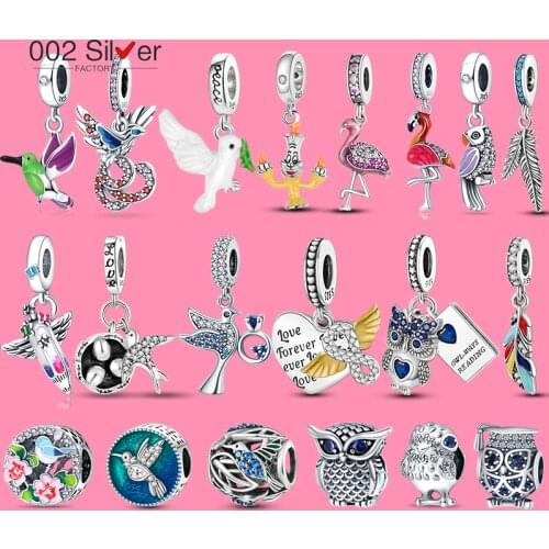 925 Sterling Silver Flamingo Double Ring Series Beads Charms Fit Original Pandora Bracelets Bangle For Women Making Jewelry Gift