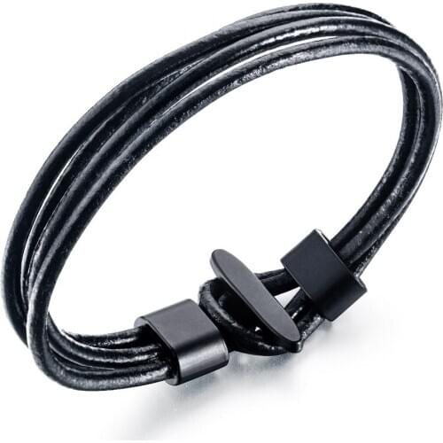 FATE LOVE Brand New Arrival Fashion Jewelry Black PU Leather Male Men Charm Bracelet & Bangles