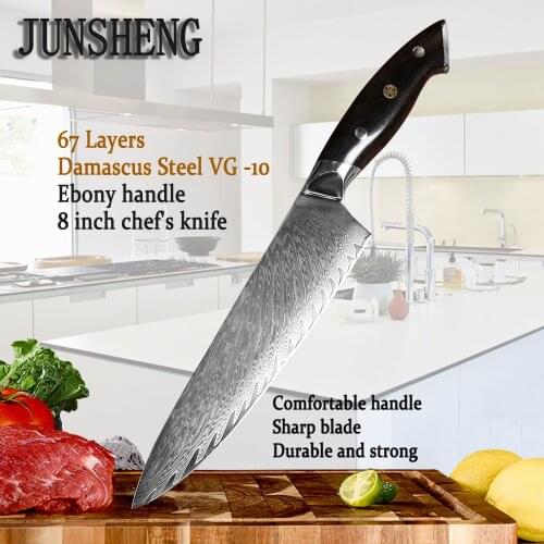 New 67-layer Damascus Kitchen Chefs Knife 8-inch Professional Japanese Kitchen Knife Ebony Handle Slicing Knife Gift