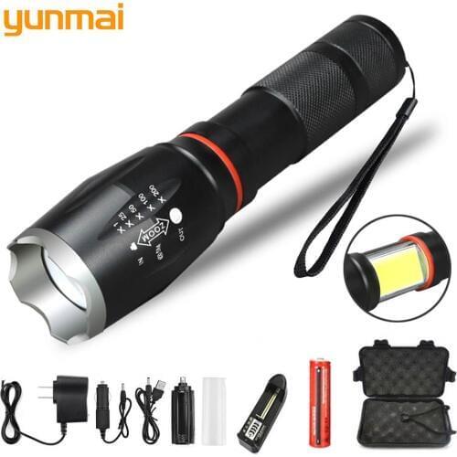 Yunmai new Multifunction Led flashlight 8000 Lumens T6 torch hidden COB design flashlight tail super magnet design camping lamp