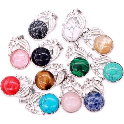 Round Semi-Precious Stone Fower Pendant Personalized Fashion Exquisite Necklace Accessories DIY Handmade Customized