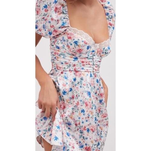 2021 Summer Autumn Holiday Patchwork Floral Lace Short Sleeve Mini A-line Dress