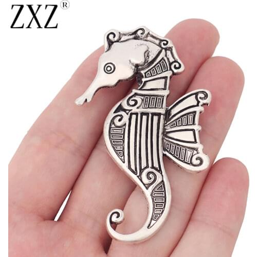 ZXZ 5pcs Tibetan Silver Large Seahorse Hippocampus Charms Pendants for Necklace Jewelry Making Findings 67x41mm