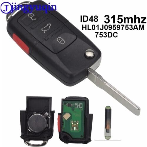 For VW Volkswagen Beetle CC Golf Jetta Passat GTI Flip Key Car Remote Key Entry Transmitter Fob 4 Button 315Mhz 48 Chip