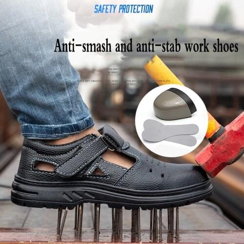 Labor Insurance Shoes Men Summer Breathable Wear-Resistant Anti-Smash-Proof Steel Toe Cap Sandals Safety Work Shoes Women