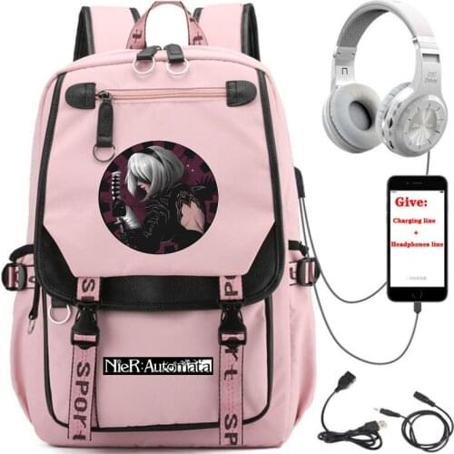 USB Charging teenagers Laptop packsack anime NieR:Automata backpack Women men Travel Backpack student School book Bag