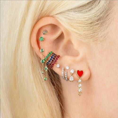 Gold filled clear cz link chain tassl earring Red enamel heart lover earring gorgeous women hot fashion classic jewelry