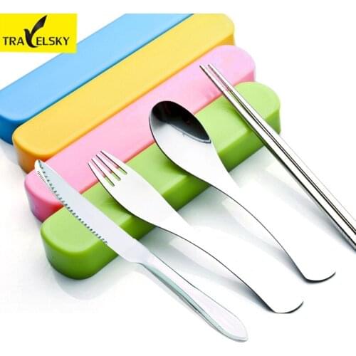 Stainless steel tablewear with Forks, spoons, chopsticks, knife 4 in one eco-friendly portable lunch tablewear 16904