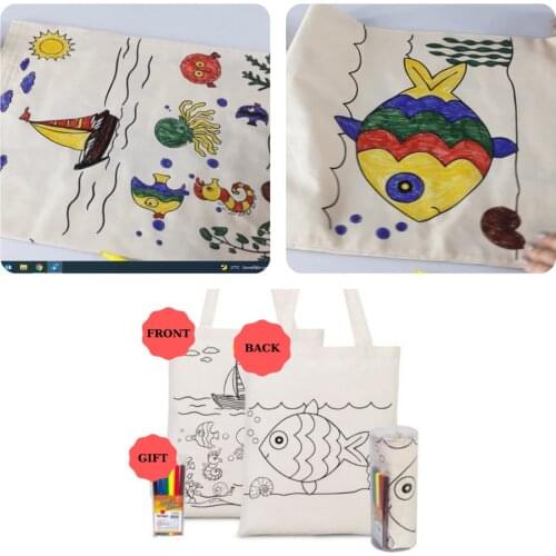 Tote Bag Double Sided Ready Printed Paintable Colorland Felt Pen Figure Unisex Fashion Travel Canvas Bags Cotton
