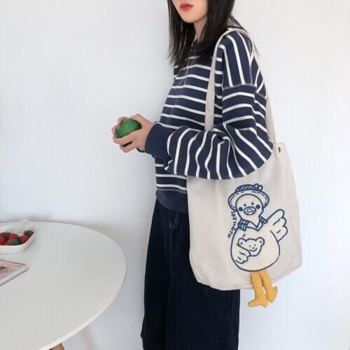 Art Design Japanese Tote Bag Duck Embroidery Corduroy Shoulder Bag Women Ladies Hand Bags Bolsa Feminina Torebki Damskie Sac Bag