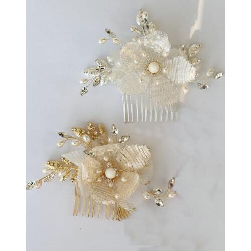 Handmade Bridal Wedding Hair Comb Pearl Rhinestone Hair Comb Lace Flower Hair Accessories