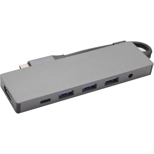 USB C Hub 6-In-1 Portable with 4K HDMI-Compatible Output 3 USB 2.0 Ports USB C 20W PD 3.5Mm Audio Port Hub Adapter