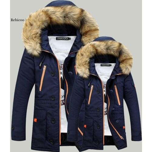 Thickening Parkas Men Winter Jacket Mens Coats Male Outerwear Fur Collar Casual Long Cotton Wadded Men Hooded Coat