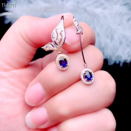 The Best Party Gift 100% Real Natural Sapphire Earring 925 Sterling Silver