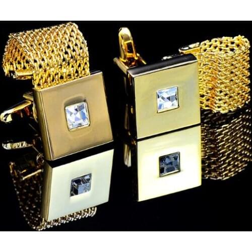 High Quality Gold Crystal Chain Cufflinks Cuff Links Buttons Mens Gift Fashion Jewelry Accessory 5pairs/lot Wholesale