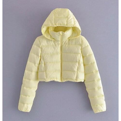 Xikom 2021 Winter Vintage Warm Yellow Hooded Collar Cotton Clothes Female Streetwear Long Sleeve Parkas Fashion Chic short Top