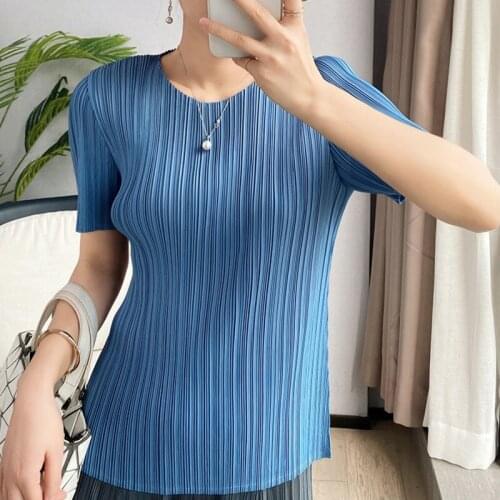 Pleated 2021 Summer Short Sleeve Round Neck T-shirt Simple And Versatile Temperament Top Womens New Style E437