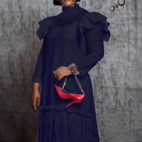 Black Lace Dress Women Elegant High Waisted A Line Hollow Out Mid Calf Fashion Evening Night Party Vestidos Mujer Dress Midi New