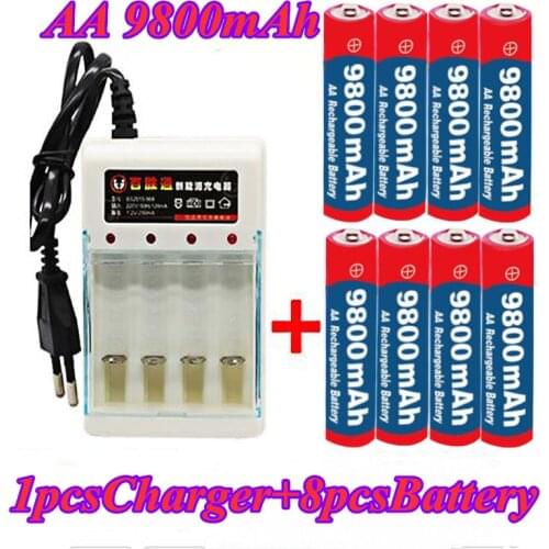 1.5V AA 9800 mah rechargeable battery AA 1.5 V. Rechargeable New Alcalinas drummey +1pcs 4-cell battery charger