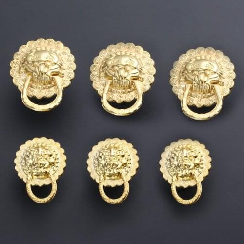 10Pcs Furniture Handles Beast for Lion Head Antique Alloy Handle Wardrobe Drawer Door Pull Retro Decoration