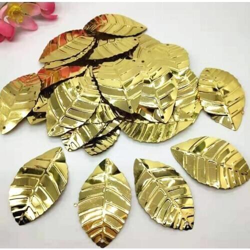 100pcs 50*30mm Large Leaf Sequins For Crafts Sewing Accessories With 2 Side Holes Light Gold Leaves