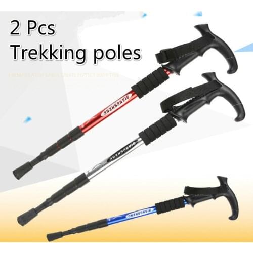 2 Pcs/lot Walking Stick Trekking Poles Telescopic Baton Camp With Rubber Hiking Poles Tips Adjustable Bandscrutch Walking Cane