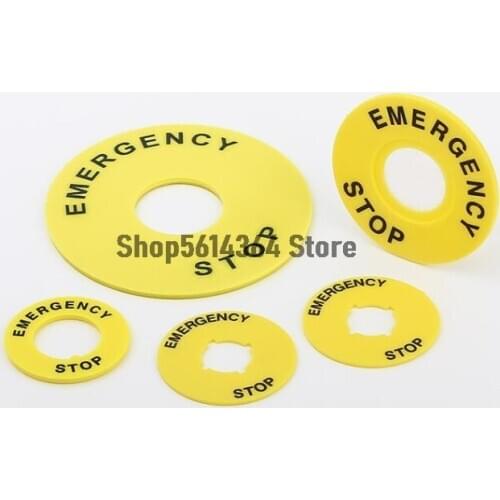 20pcs 40mm/60mm/90mm(OD) x 22mm(ID) Yellow Emergency Stop PushButton Switch Accessory Warning Legend Label Mark Round Ring Plate