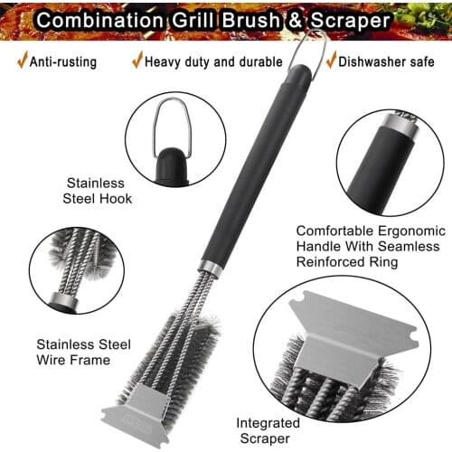3-heads BBQ Plate Cleaning Brush Stainless Steel Grill Oven Barbeque Grille Tray Wire Brush BBQ Grill Cleaning Wire Brush