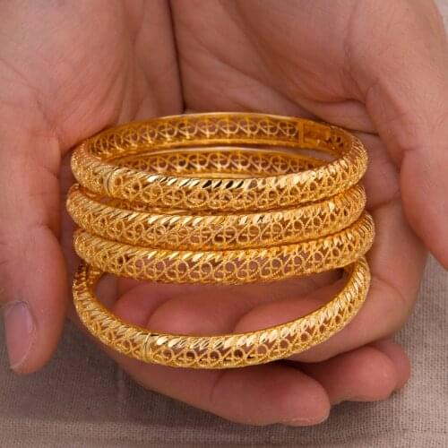 4Pcs Dubai Gold Jewelry Bangle Bracelet for Women Girl Gold Color Bangle Wedding Bangles & Bracelets Bride Jewelry Bangles Gift