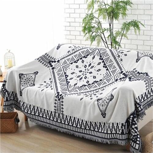 Bohemia Cotton Sofa Cover Chair Blanket Full Cover Non-slip Single-seat Sofa Towel White Geometric Knitted Couch Cover 130x180cm