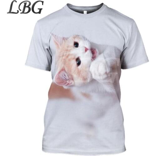 LBG brand summer sports short-sleeved 3D pet cat printing T-shirt Harajuku style casual T-shirt sweatshirt street sports shirt