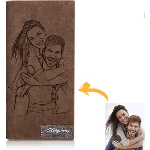 Picture Wallet Vintage Men Leather Brand Luxury Wallet Long Slim Male Purses Custom Picture Carving Money Clip Kошелек мужской