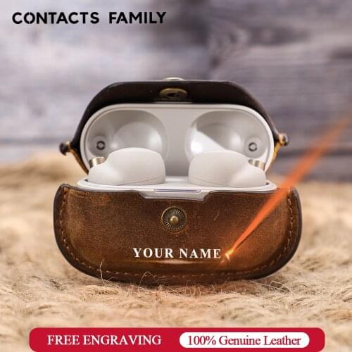 CONTACTS FAMILY 100% Cow Leather Case For Sony WF-1000XM4 Protective Case Cover Wireless Earbuds Protective Sleeve Shell Bag