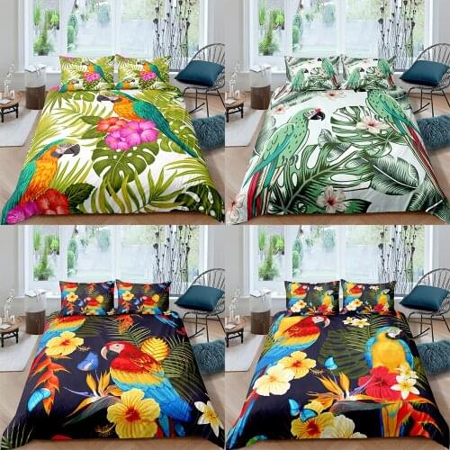 Home Textiles Luxury 3D Parrot Print Duvet Cover Set 2/3 Pcs Pillowcase Kid Bedding Set AU/EU/UK/US Queen and King Size
