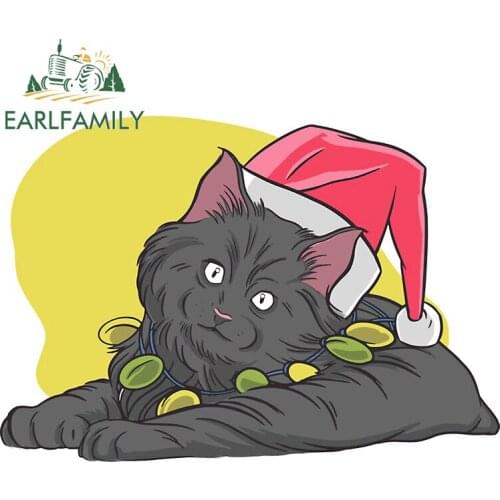 EARLFAMILY 13cm x 12.6cm for Black Christmas Cat Car Stickers and Decals Fashion Occlusion Scratch Car Styling Decor for Trunk