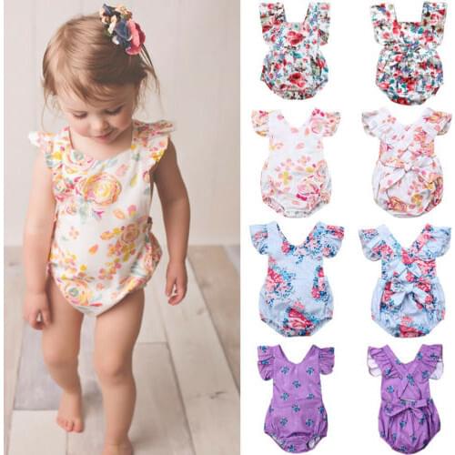 Boutique Girl Clothes 2019 Cute Newborn Baby Girl Floral Ruffle Bodysuits Jumpsuit Clothes Outfit Sunsuit