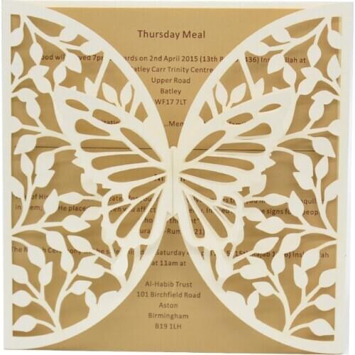 Elegant butterfly style quinceanera decorations laser cut unique wedding invitation cards