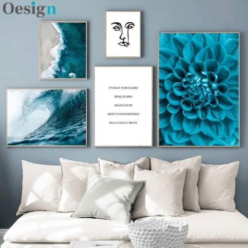 Estilo nórdico flor azul cartazes e cópias dolmabahce sarayi arte da parede mar decorativo imagem para sala de estar paisagem pa