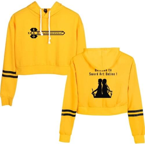 Fashion Hip Hop Anime SAO Sword Art Online Crop Hoodies Sweatshirts Creative Sweatshirts Women Print Hoody Sexy Ladies Clothes