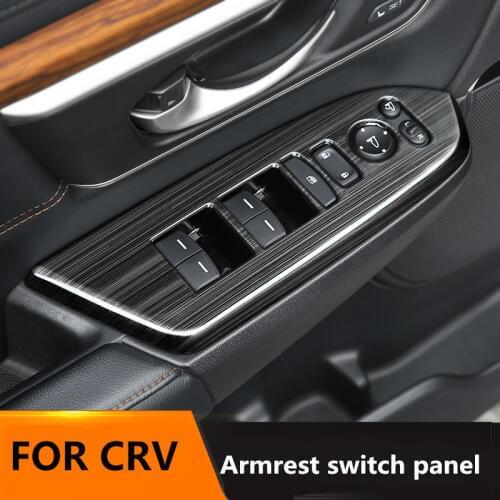 Interior Door Window Lift Switch Armrest Panel Drawing Black Stainless Steel Trim 4pcs for Honda CRV 5TH LHD 2017 2018 2019