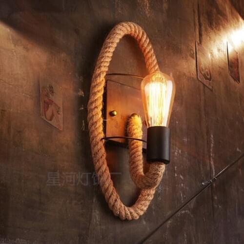 American country aisle rope wall lamp retro attic balcony lamp personality bar wrought iron wall lamp ZP4271113