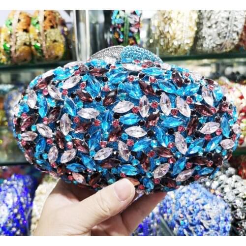 Egg Crystal Clutch Bags Blue Purple Diamond Evening Bags Luxury Purse Wedding Handbags SC154