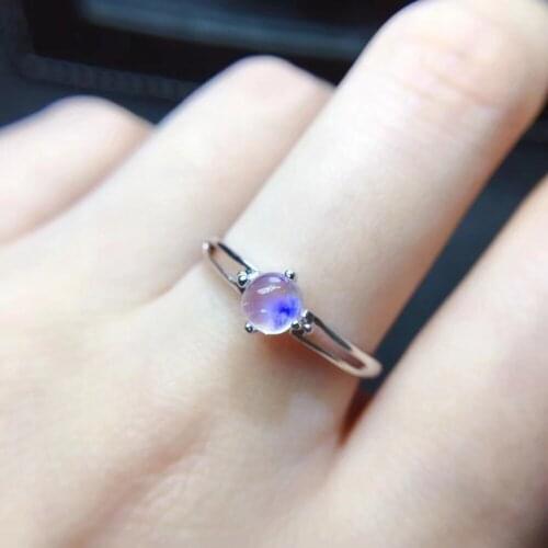 Classic simple Small round Natural light blue moonstone gem ring S925 silver natural gemstone ring girl women party gift jewelry